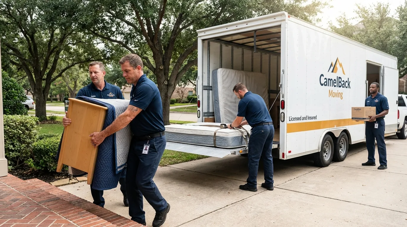 Crew loading residential truck for cross-state move from Kempner, TX